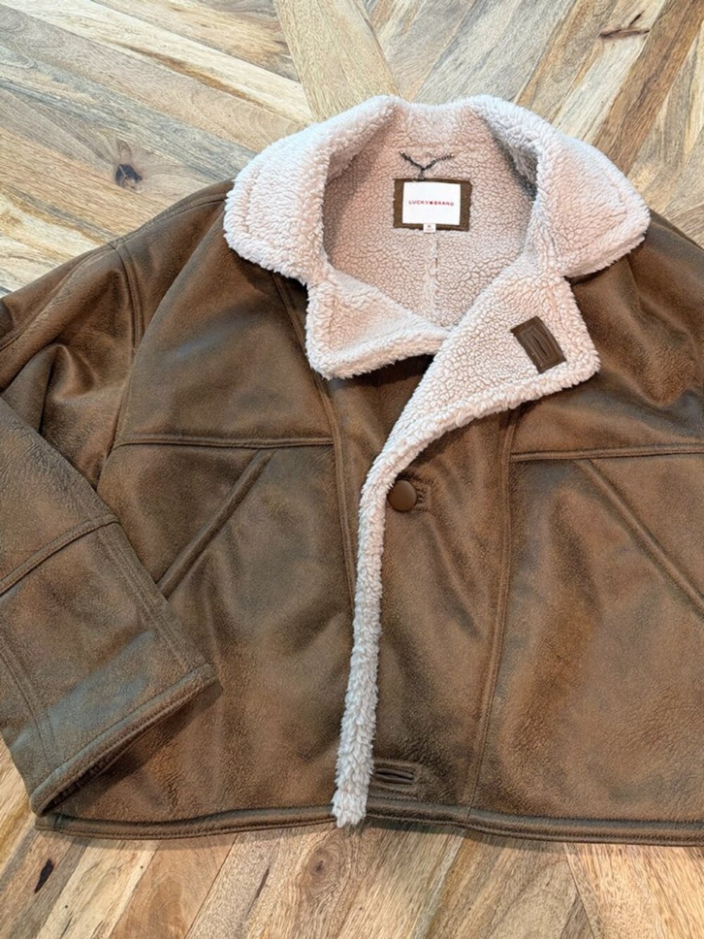 NWT Lucky Brand Faux Suede Sherpa Moto Jacket • XL • Oversized • Cozy Neutral